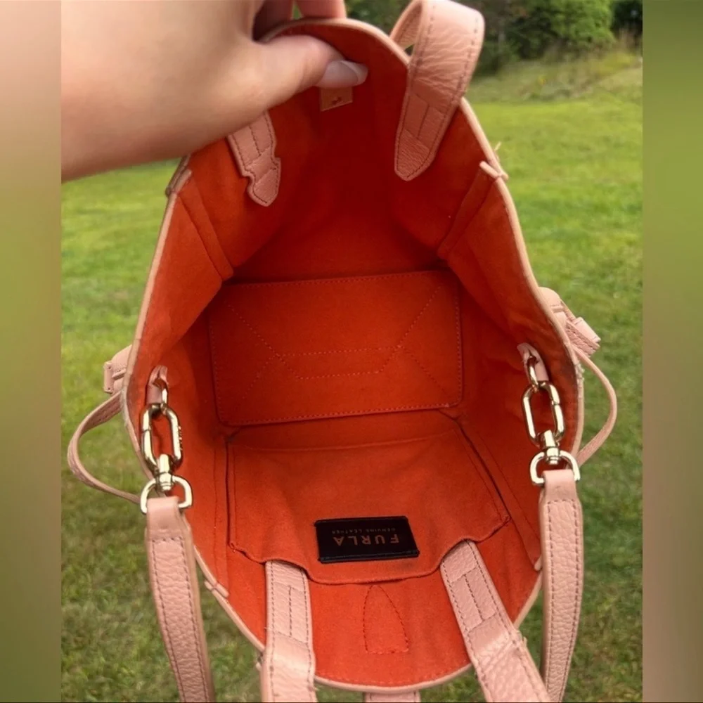 Furla Tote EUC Crossbody Genuine Leather Bag pebbled leather free charm & scarf - Picture 6 of 12